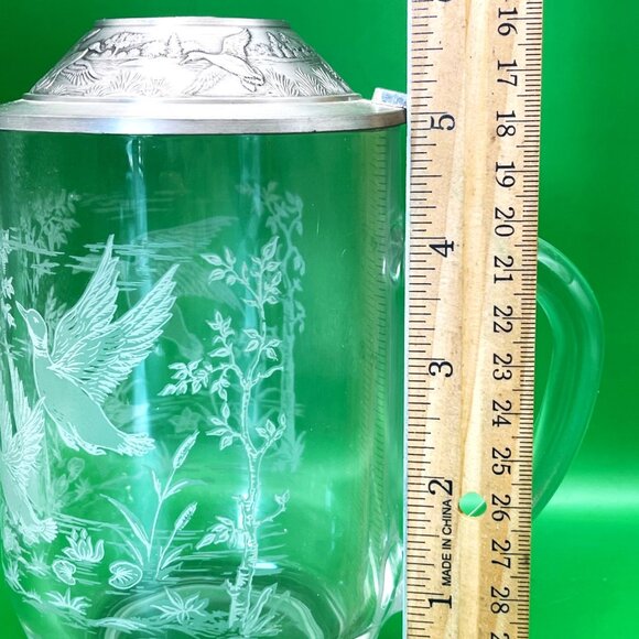 Vintage Etched Glass Beer Stein Tankard Lid Duck Goose Pond Scene Germany France - Picture 6 of 14